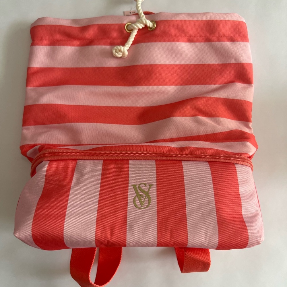 Victoria's Secret Coral and Pink Striped Beach Cooler Backpack